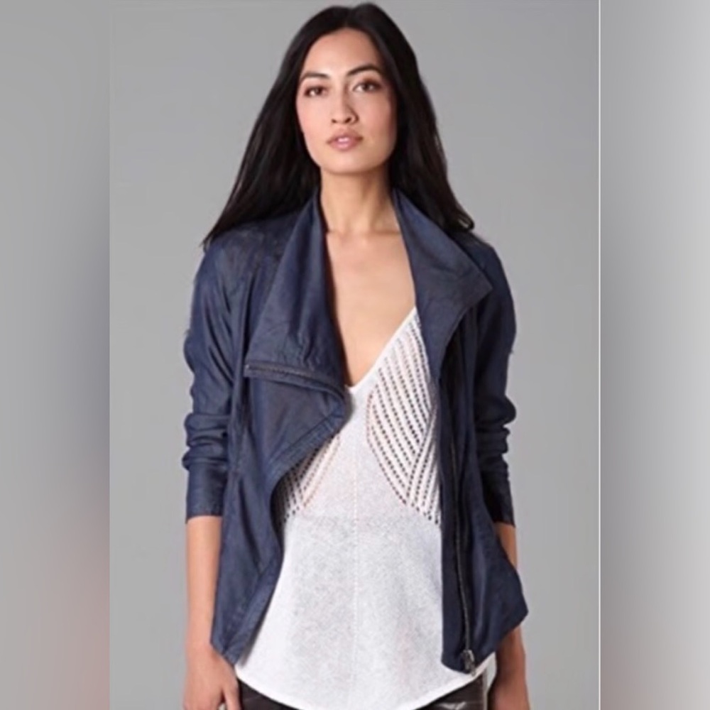 Helmut Lang Asymmetrical Tencel Denim Moto Jacket M